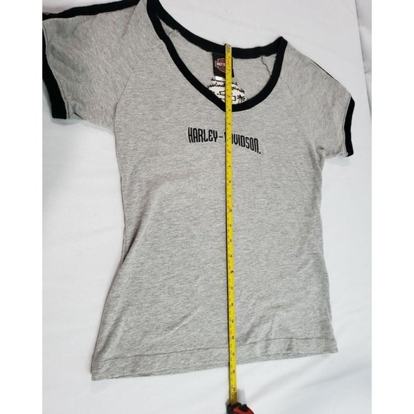 Harley Davidson Women's Size L Basic  Gray Cotton V-Neck HD Biker Shirt - Picture 2 of 8